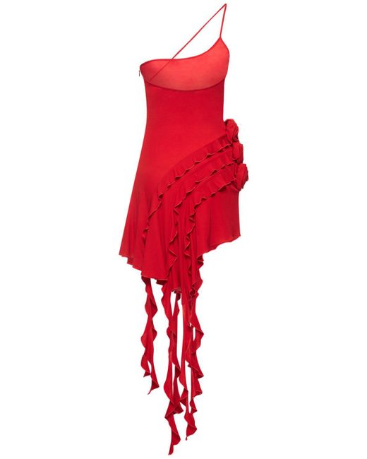 Vestido corto asimétrico con hombro descubierto Blumarine de color Red