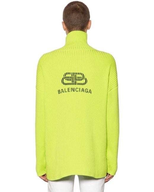 Balenciaga Logo Printed Cotton Turtleneck in Lime Green (Green) for Men - Lyst
