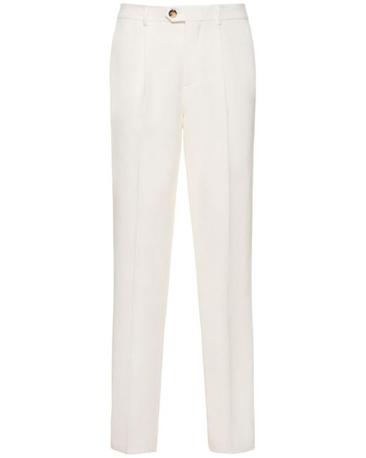 Brunello Cucinelli White Linen Pleated Pants for men