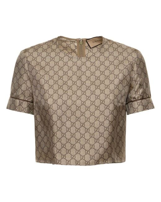 Camiseta de sarga de seda estampada Gucci de color Brown
