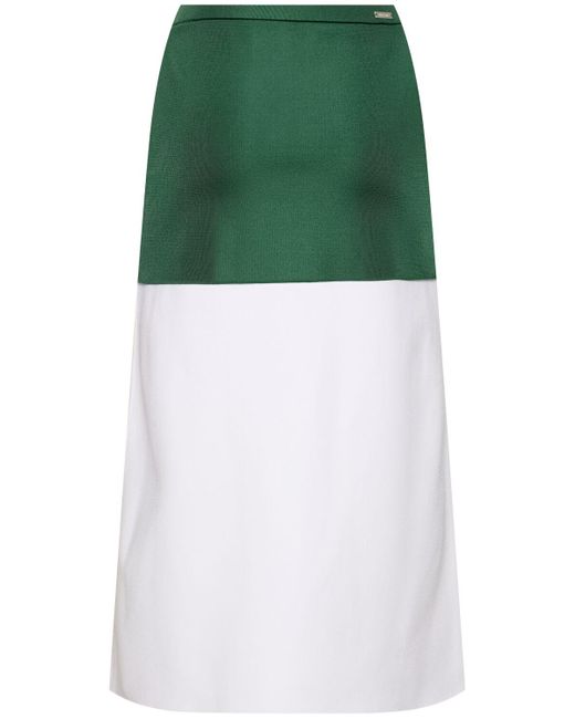 Ferragamo Green Bicolor Viscose Blend Midi Skirt
