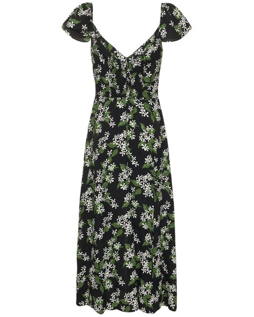 Reformation Green Baxley Printed Viscose Crepe Midi Dress