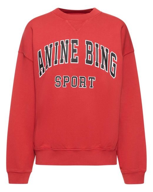 Anine Bing Red Jaci Logo Cotton Sweatshirt