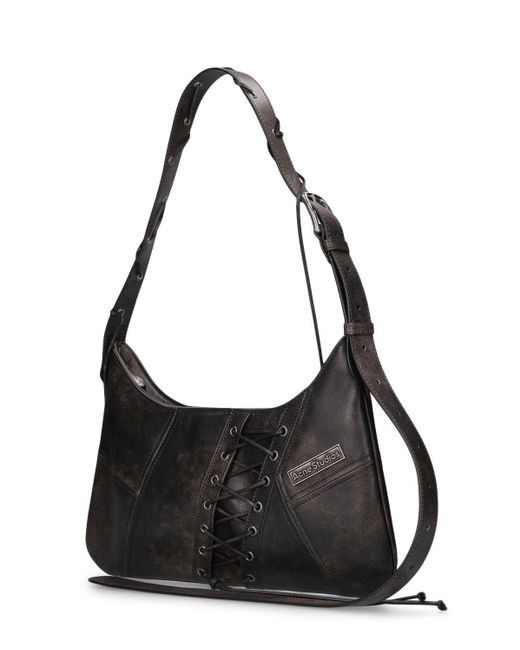 Acne Black Midi Platt Patchwork Lace Leather Bag