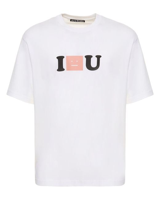 Acne Bedrucktes Baumwoll-t-shirt "exford I Face You" in White für Herren