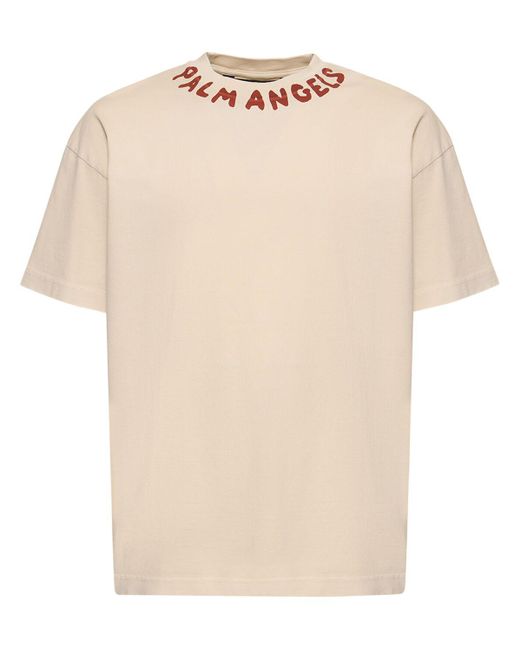 Palm Angels T-shirt Aus Baumwolle Mit Seasonal-logo in Natural für Herren