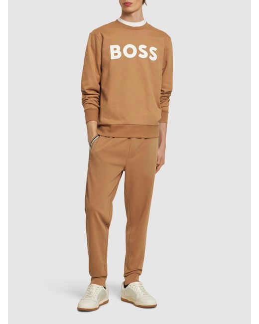 Sweat-shirt en coton à logo Boss pour homme en coloris Brown