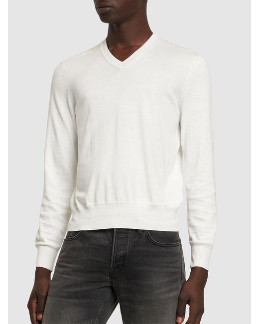 Suéter de algodón con cuello en v Tom Ford de hombre de color White