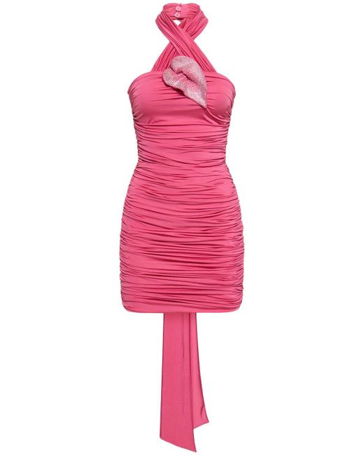 GIUSEPPE DI MORABITO Pink Embellished Satin Mini Dress