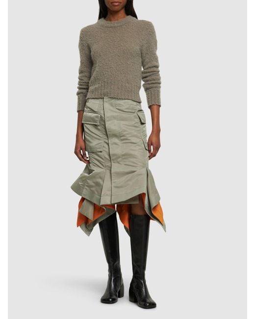Sacai Gray Pleated Nylon Twill Cargo Midi Skirt