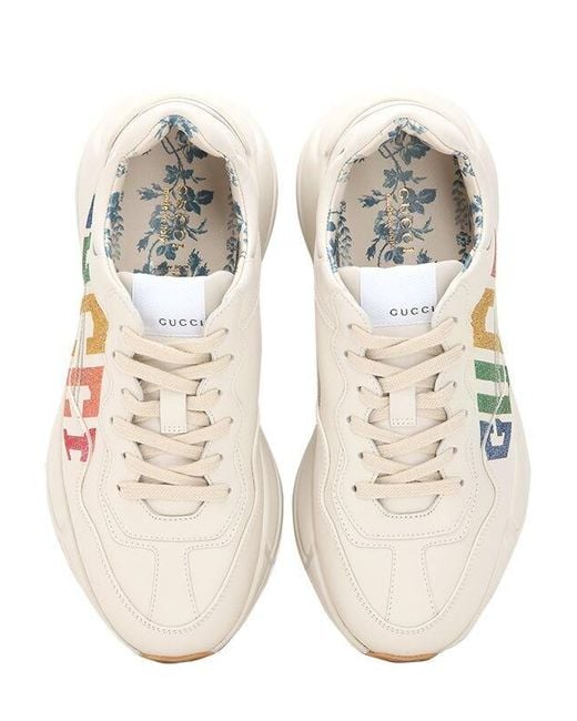 Gucci 50mm Rhyton Glitter & Leather Sneakers in White Leather (White ...