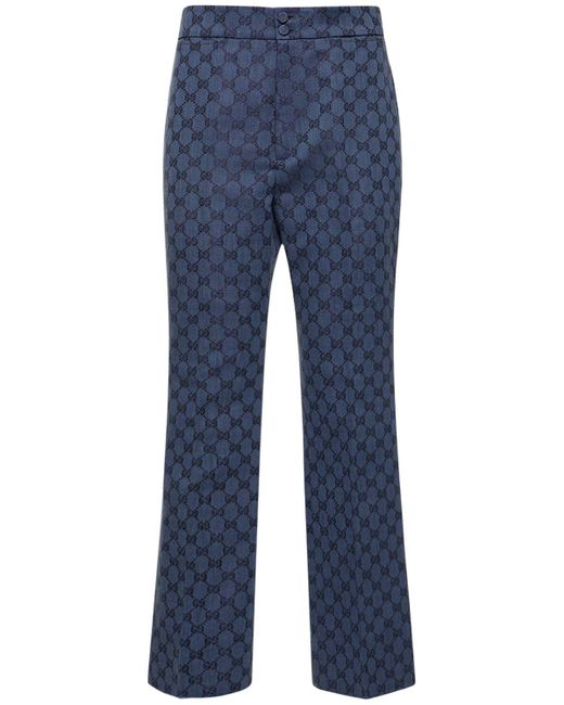 Gucci Blue GG Linen And Cotton Jacquard Pants
