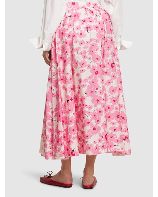 MSGM Pink Printed Cotton Midi Skirt