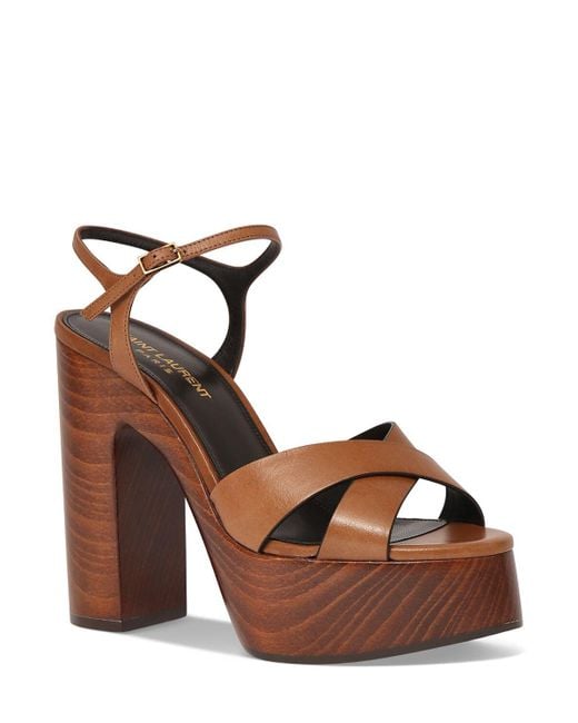 Saint Laurent Brown 85mm Bianca Leather Platform Sandals