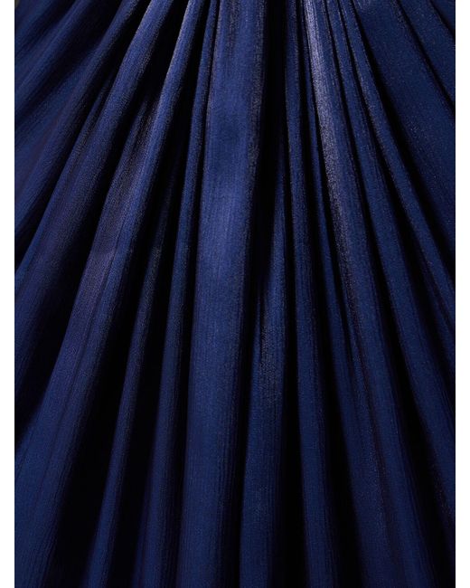 Costarellos Blue Colette Lurex Georgette Knot H/Neck Gown