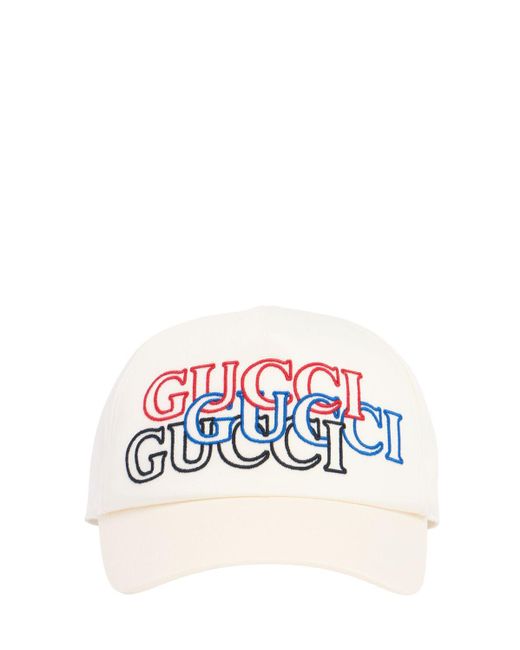 Cappello baseball in cotone con ricami di Gucci in White da Uomo