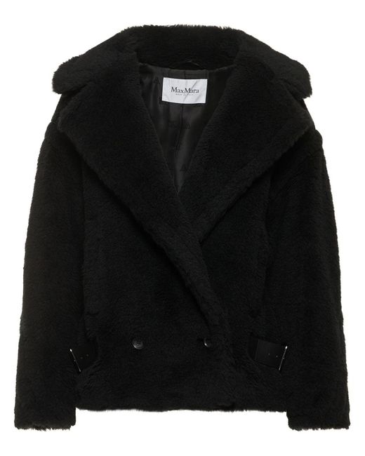 Max Mara Leather Caserta Short Teddy Alpaca/w Jacket in Black | Lyst