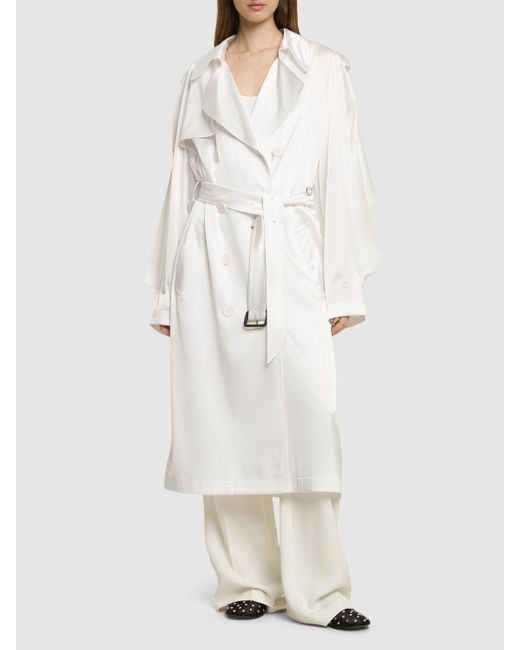 Alexandre Vauthier White Belted Satin Trench Coat
