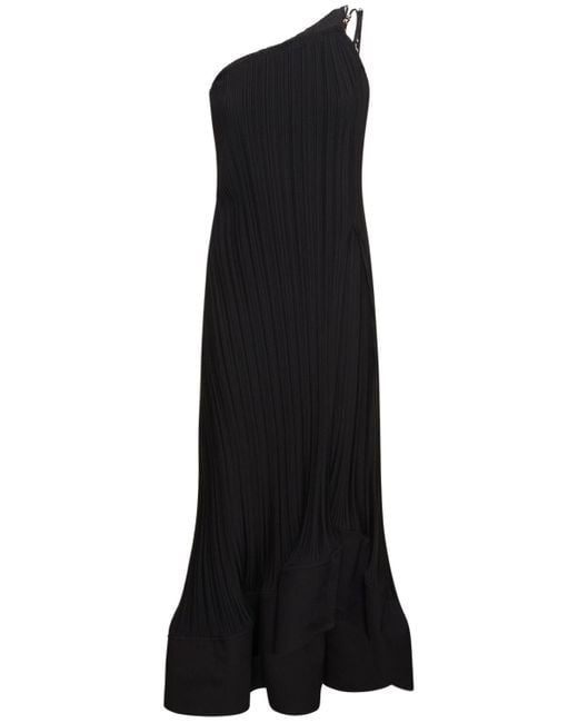 Lanvin Black Pleated Viscose Flared Long Dress
