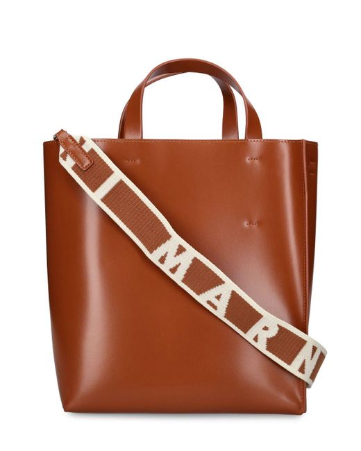 Marni Brown Small Museo Leather Tote Bag