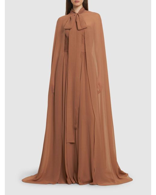 Elie Saab Brown Strapless Silk Long Dress