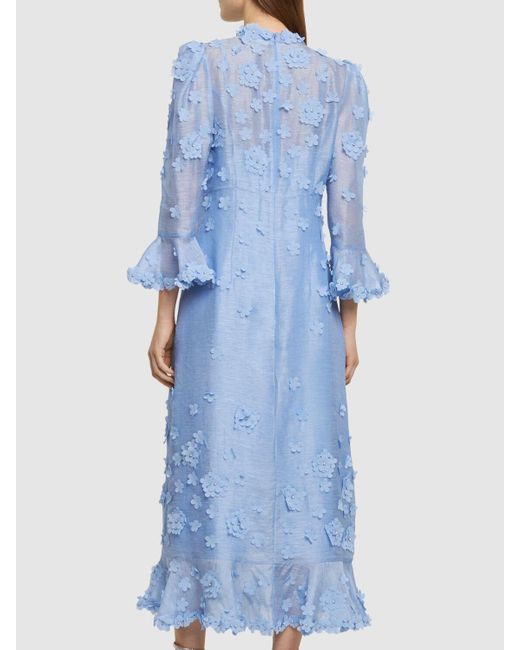 Vestido de seda y lino Zimmermann de color Blue