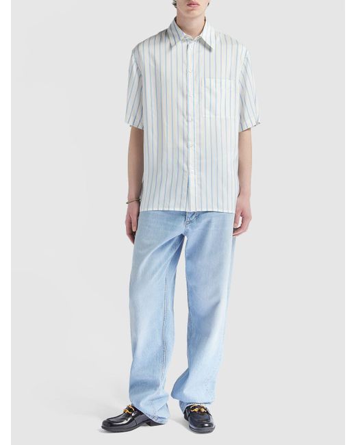 Bottega Veneta White Striped Silk Regular Fit S/s Shirt for men