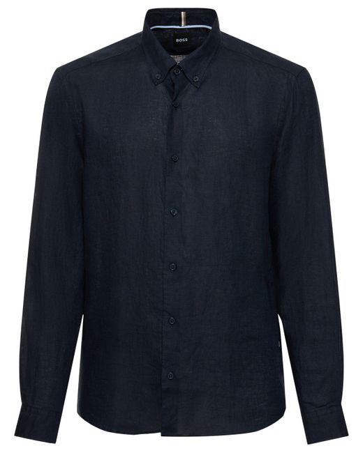 Boss Blue Liam Linen Button Down Shirt for men