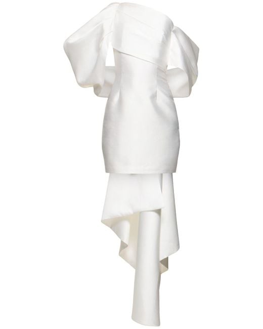 Ula twill mini dress w/ maxi bow di Solace London in White