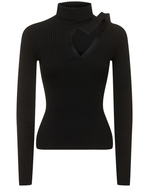 Y. Project Black Ribbed Knit High Neck Long Sleeve Top