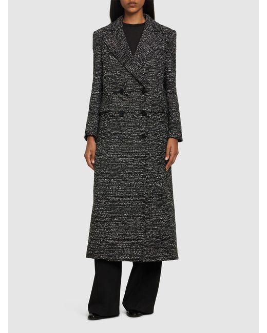 Alberta Ferretti Black Double Breasted Wool Tweed Long Coat