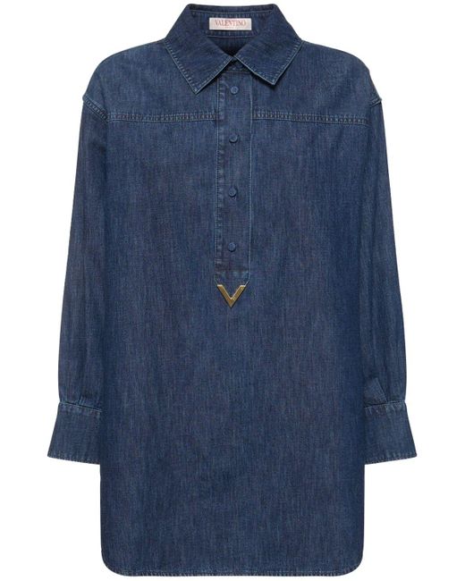 Robe chemise courte en denim de coton Valentino en coloris Blue