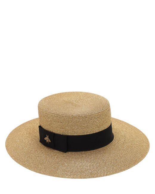 Gucci Natural Straw Effect Nylon Blend Hat W/ Bee