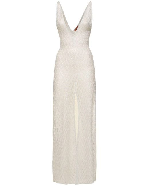 Missoni White Sequined V-neck Long Dress