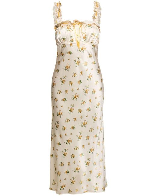Reformation Natural Erdem Ruffled Floral-print Silk-charmeuse Midi Dress
