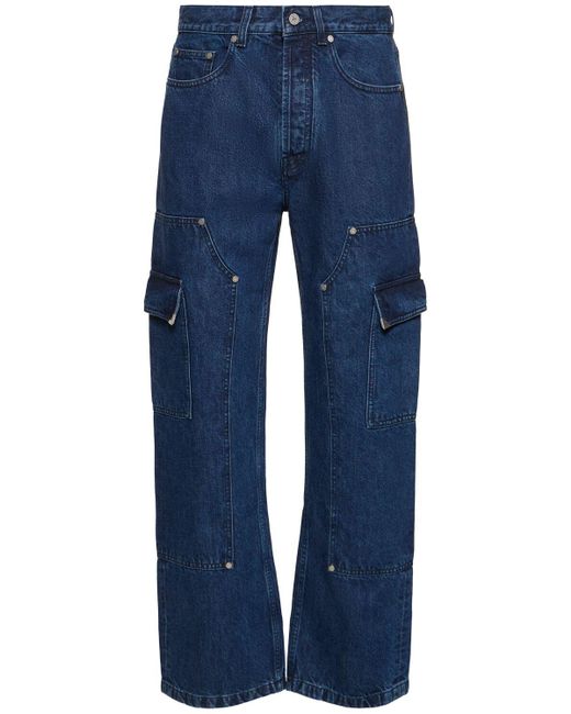 Palm Angels Blue Metal Frame Cotton Denim Cargo Jeans for men