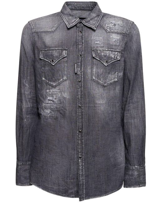 DSquared² Gray Classic Western Denim Shirt for men