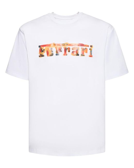 Ferrari White Logo Oversize Cotton Jersey T-Shirt for men