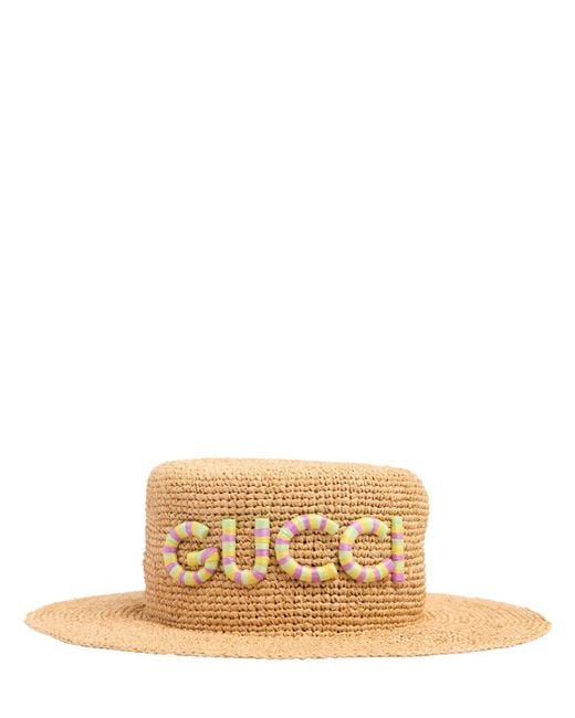 Chapeau en raphia à logo Gucci en coloris Metallic