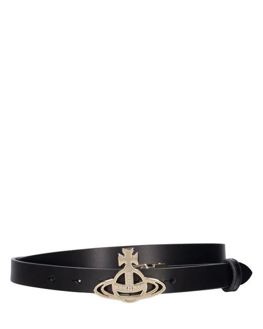 Vivienne Westwood White Small Line Orb Leather Buckle Belt
