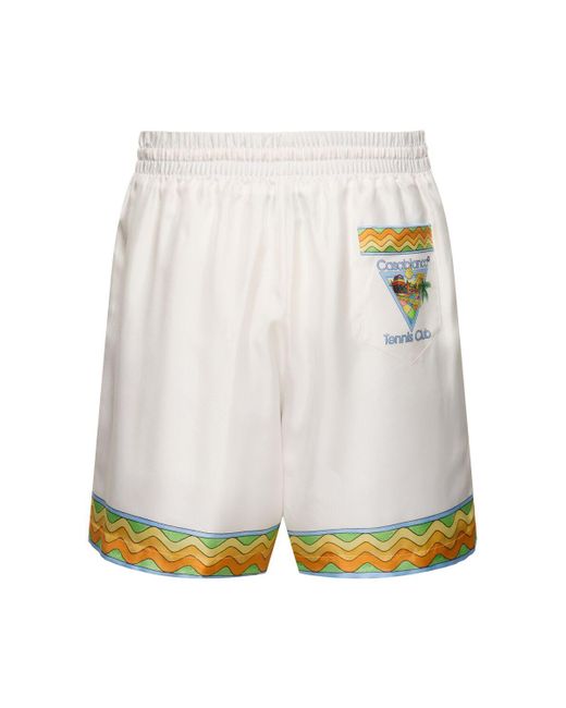 Casablancabrand White Tennis Club Print Silk Shorts for men