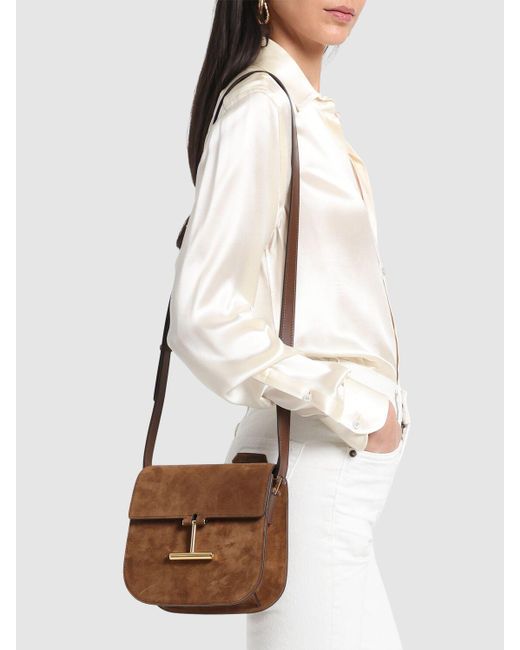 Tom Ford Mini Tara Suede Crossbody Bag in Brown | Lyst