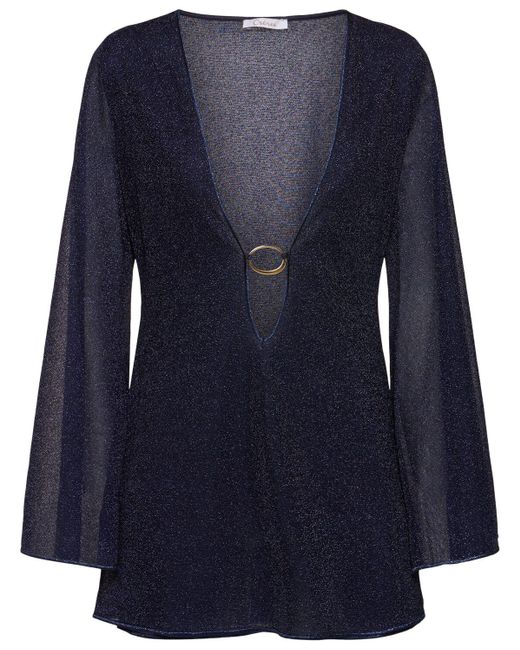 Oseree Blue Lumiere Lurex Kaftan Mini Dress