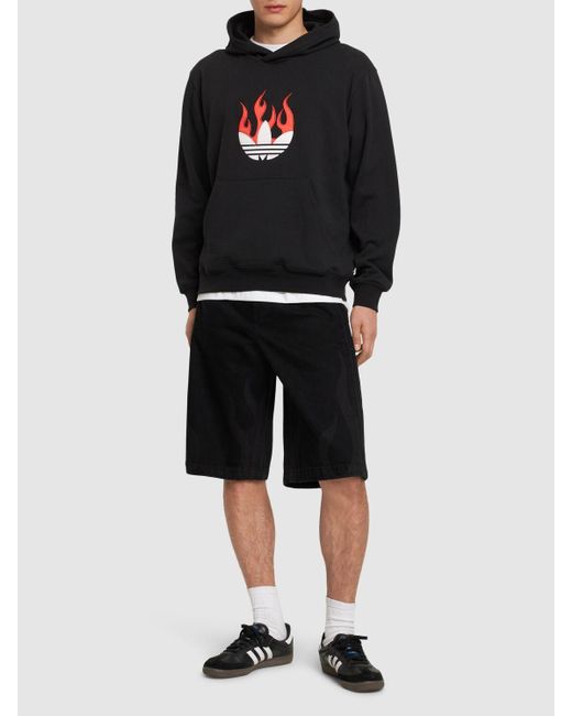 メンズ Adidas Originals Flames コットンフーディー Black