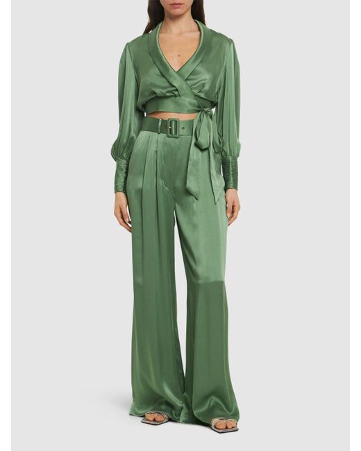 Zimmermann Green Silk Wraparound Blouse