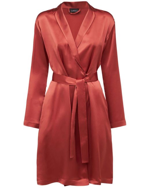 La Perla Silk Satin Short Robe in Red Lyst