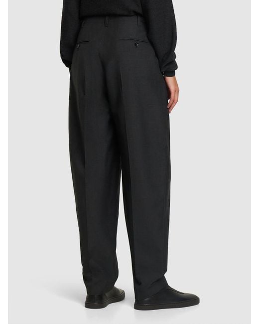 Lemaire Black Pleated Tapered Wool Blend Pants