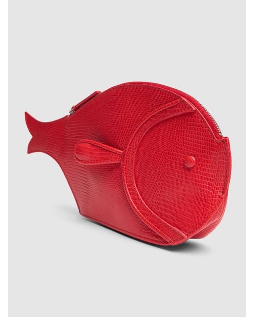 Staud Red Pesce Embossed Leather Clutch