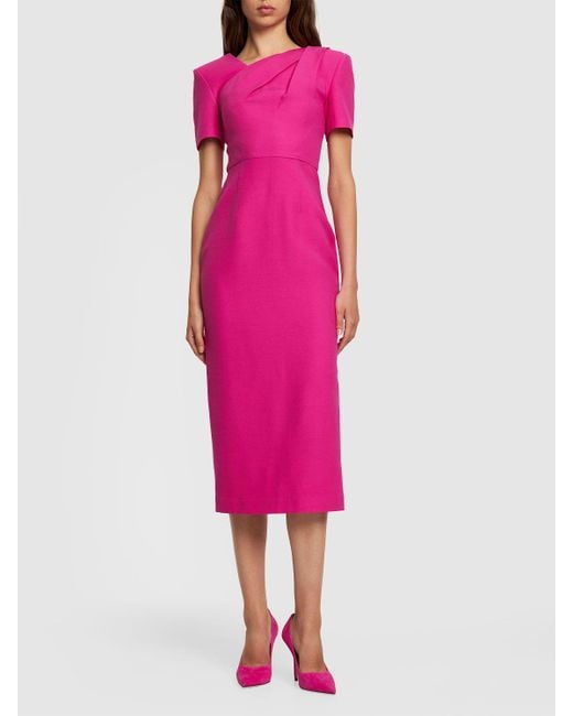 Roland Mouret Pink Draped Wool-silk Midi Dress