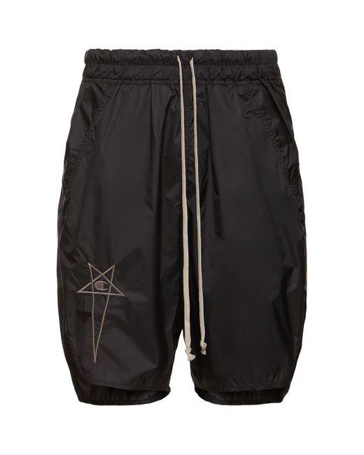 Shorts in nylon con logo di Rick Owens in Black da Uomo